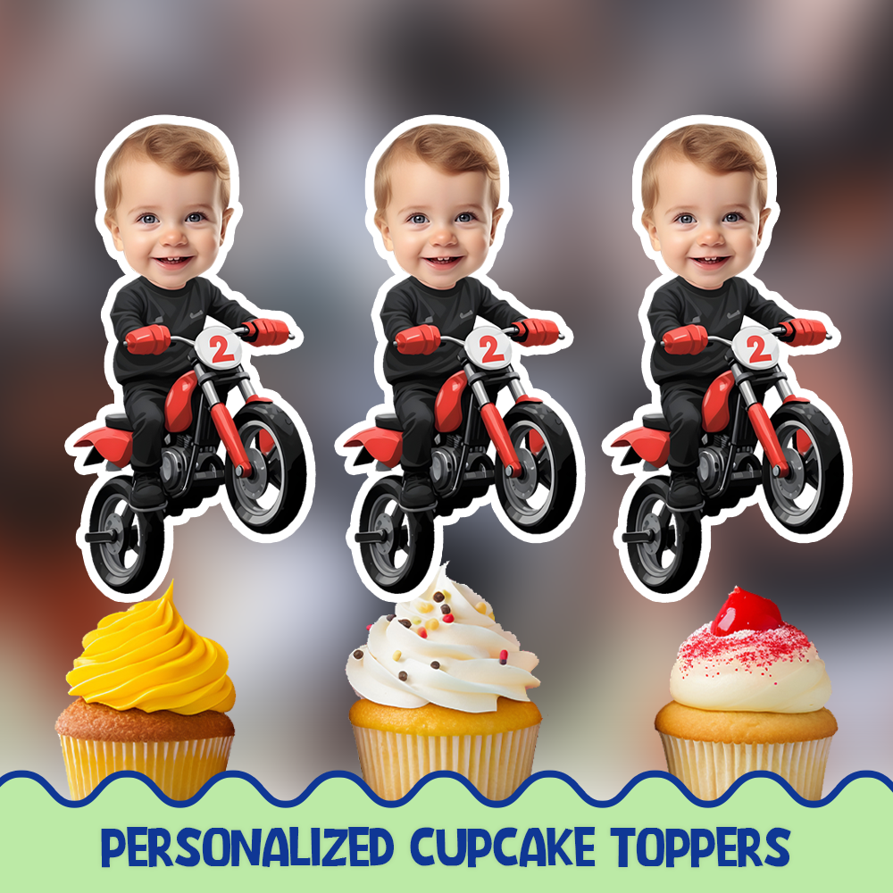 Red Dirt Bike Personalized Cupcake/Cake Toppers