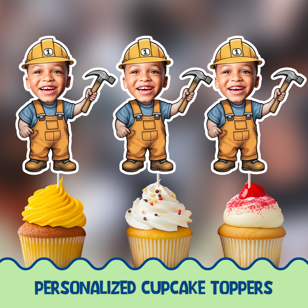 Construction worker Personalized Cupcake/Cake Toppers
