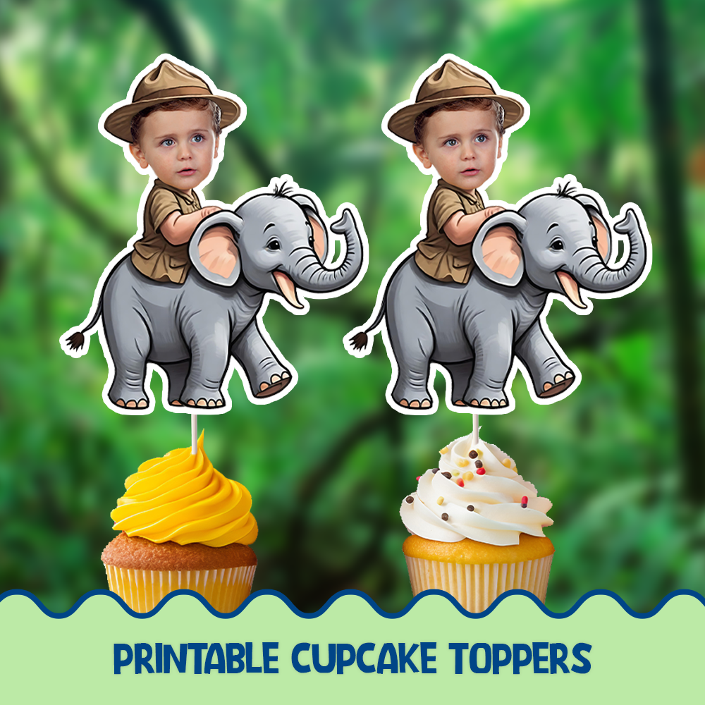 Elephant Safari Personalized Cupcake/Cake Toppers