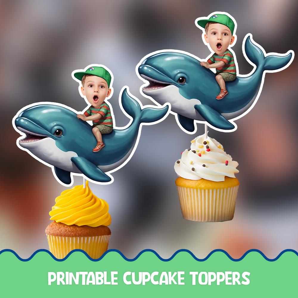 Blue Whale Personalized Cupcake/Cake Toppers