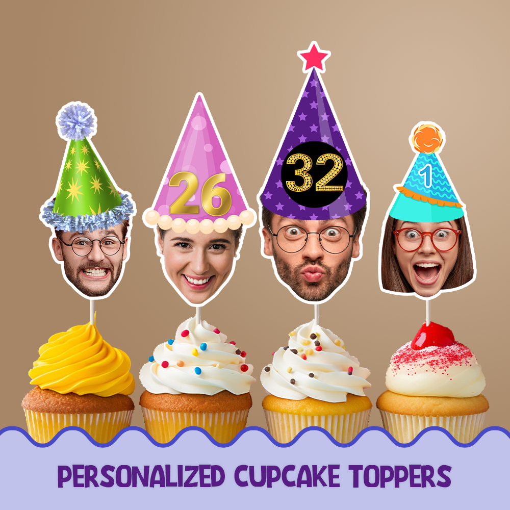 Custom Party Hat Personalized Cupcake/Cake Toppers