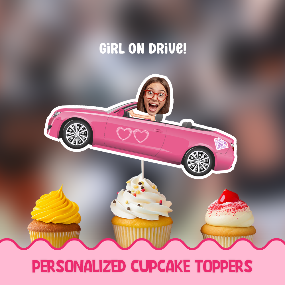 Girly car Personalized Cupcake/Cake Toppers