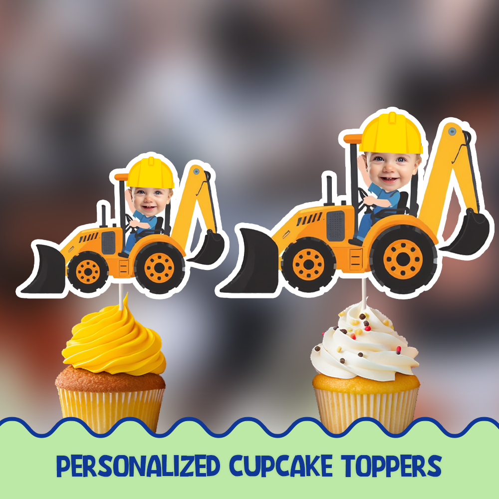Backhoe Loader Personalized Cupcake/Cake Toppers