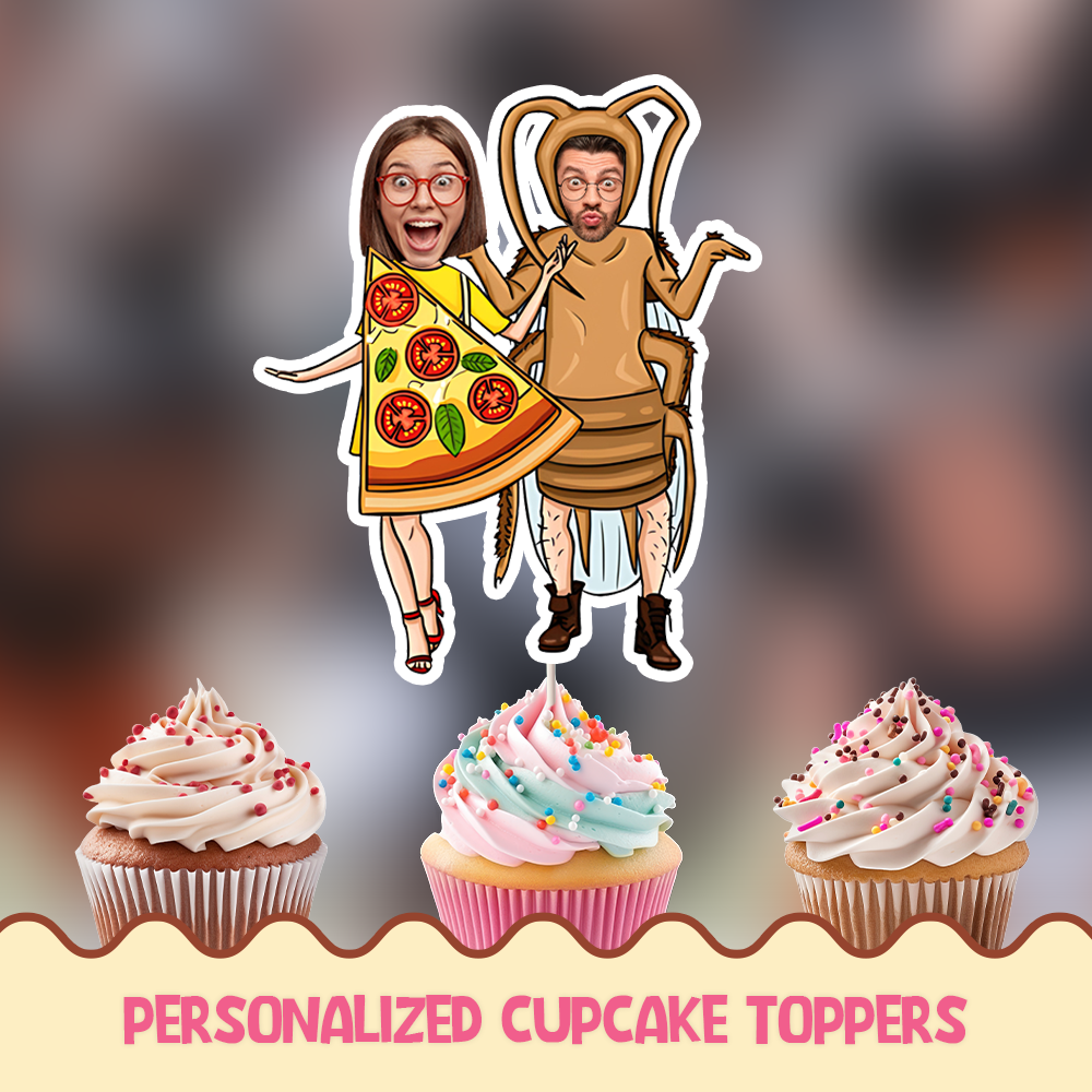 Pizza Cockroach Couple Personalized Cupcake/Cake Toppers