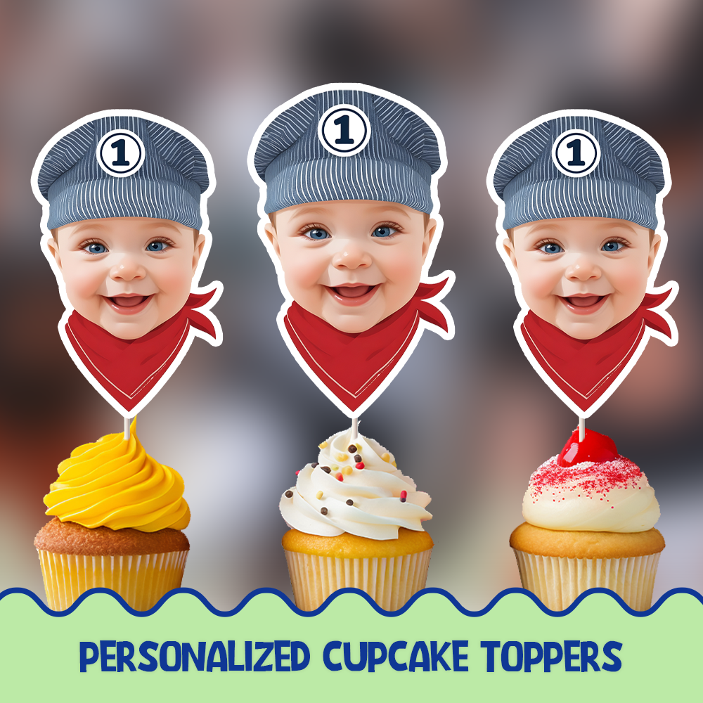 Train Conductor Personalized Cupcake/Cake Toppers