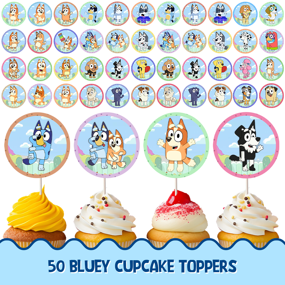 50 Bluey Cupcake toppers