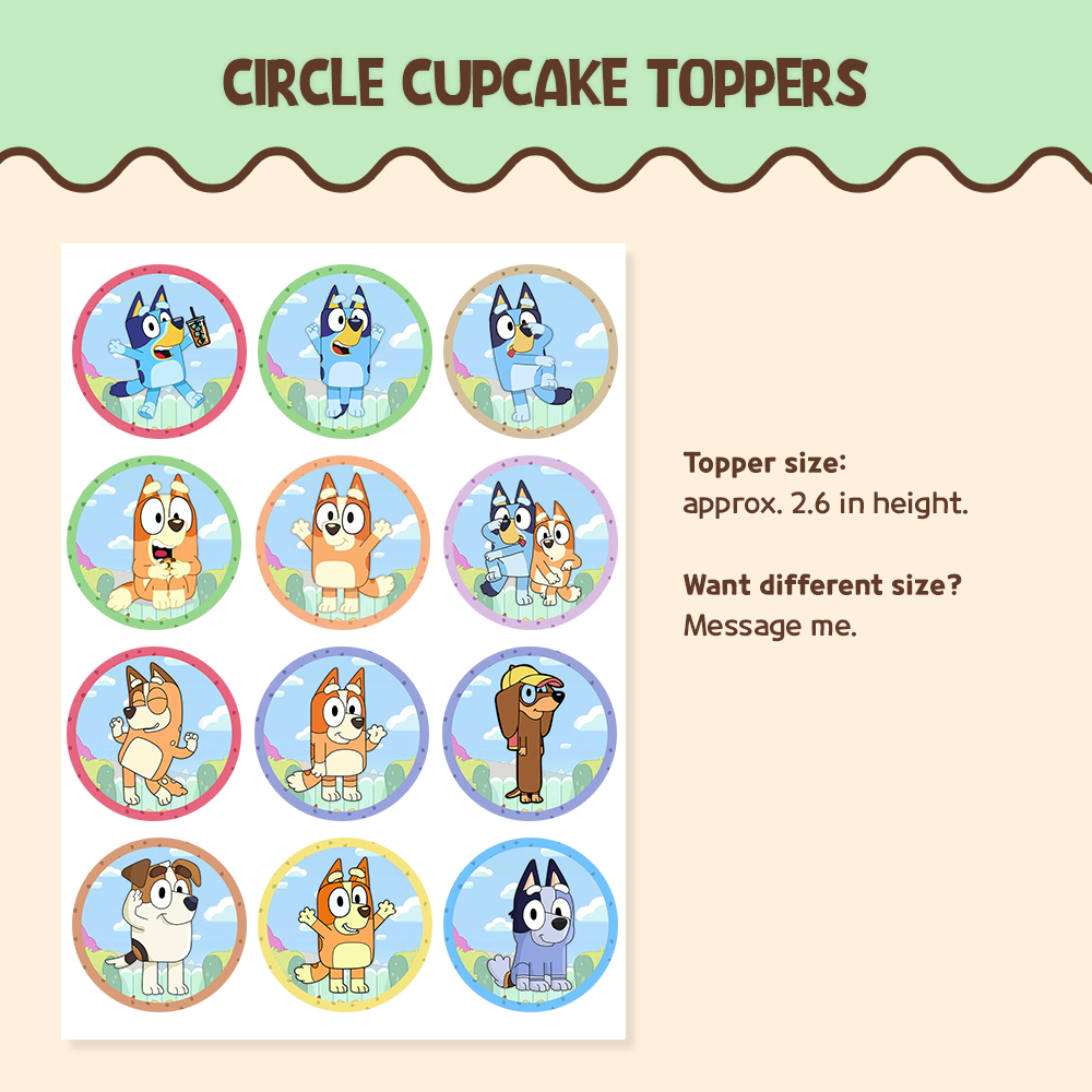 50 Bluey Cupcake toppers