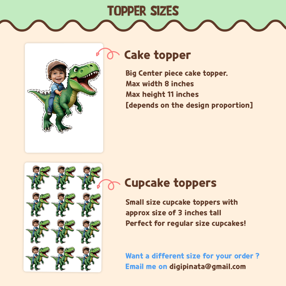 Dinosaur Personalized Cupcake/Cake Toppers - Trex